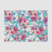 Roze en Paarse Waterverf Bloemenpatroon Tissuepapier (Voorkant)