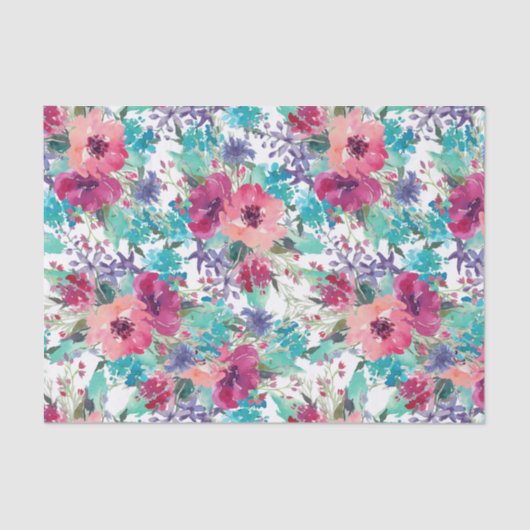 Roze en Paarse Waterverf Bloemenpatroon Tissuepapier (Voorkant)