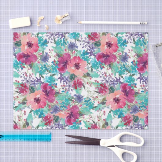 Roze en Paarse Waterverf Bloemenpatroon Tissuepapier (Craft)