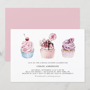Roze en Paarse Waterverf Cupcakes Vrijgezellenfees Kaart