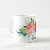 Roze en Paarse Waterverf Floral Koffiemok (Voorkant links)