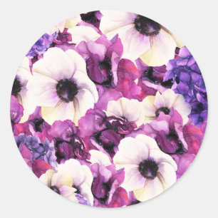 Roze en Paarse Waterverf Floral Vrijgezellenfeest Ronde Sticker