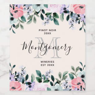 Roze en Paarse Waterverf Floral Wine Making Wijn Etiket