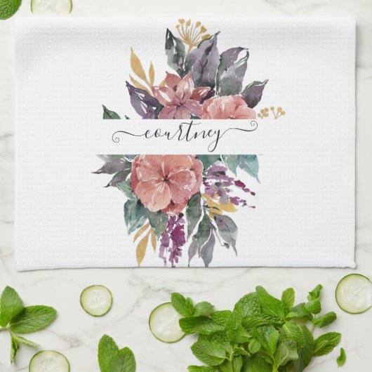 Roze en paarse waterverf op maat theedoek (Gevouwen)