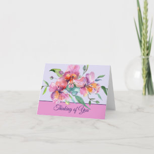 Roze en paarse waterverf petunia's aanpasbaar notitiekaartje
