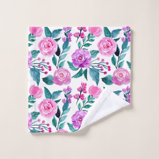 Roze en paarse waterverf roos bad handdoek (Wasdoekje)