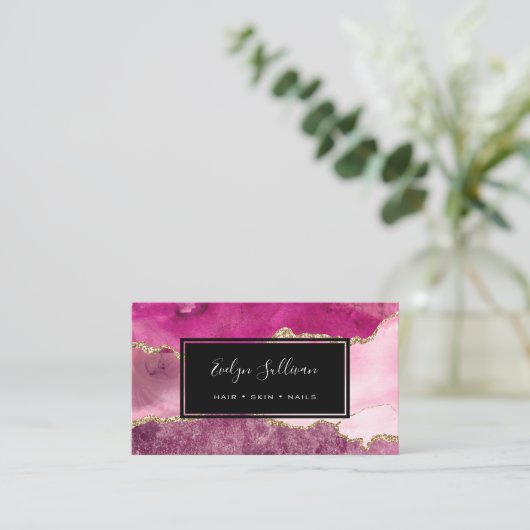 roze en paarse waterverf visitekaartje (Staand voorkant)