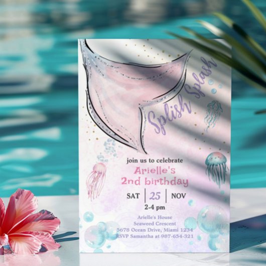 Roze en paarse waterverf zeemeerminnenstaart uitno kaart
