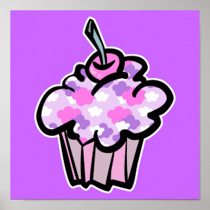 roze en paarse wolken cupcake poster