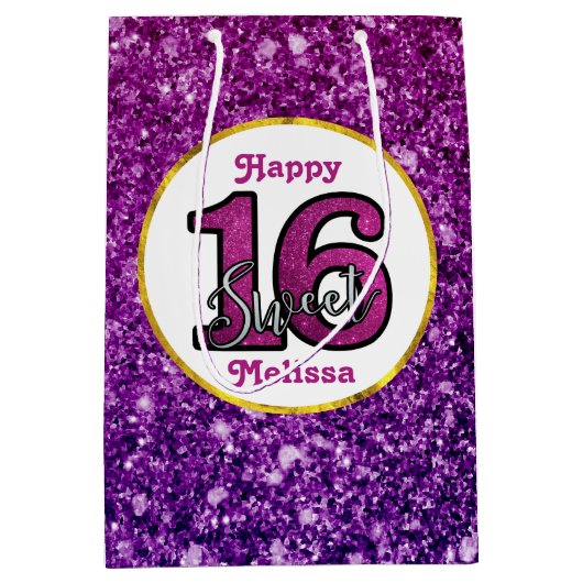 Roze en Paarse zoete 16 Sparkle Glitter Gemstone Medium Cadeauzakje (Voorkant)