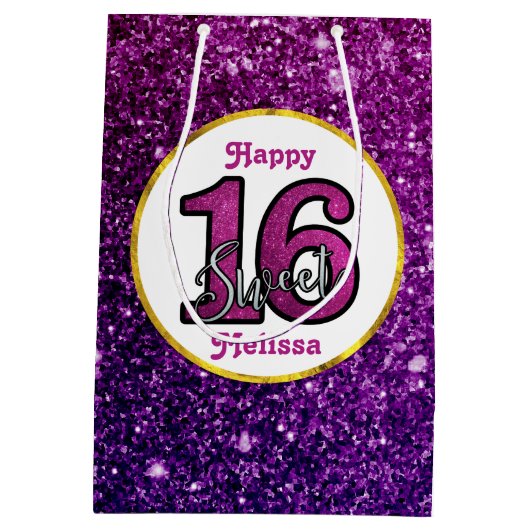 Roze en Paarse zoete 16 Sparkle Glitter Gemstone Medium Cadeauzakje (Achterkant)