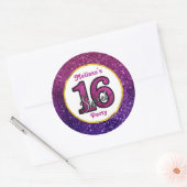 Roze en Paarse zoete 16 Sparkle Glitter Gemstone Ronde Sticker (Envelop)