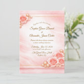 Roze en Parel Huwelijksuitnodiging Kaart (Staand voorkant)