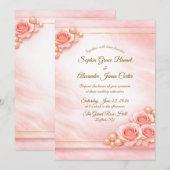 Roze en Parel Huwelijksuitnodiging Kaart (Voorkant / Achterkant)