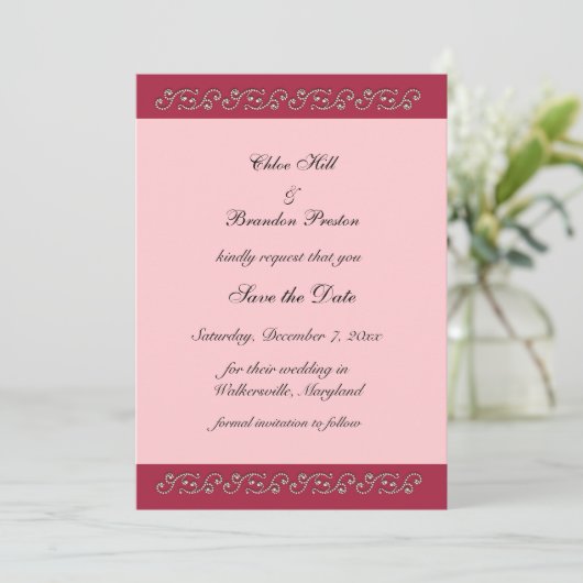 Roze en parels slaan de datum op save the date (Staand voorkant)