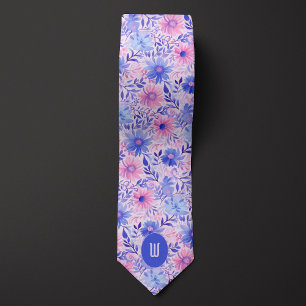 Roze en Pastelblauwe Waterverf Stropdas