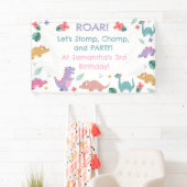 Roze en Pastelkleurig meisje met dinosaurus Spandoek (Insitu)