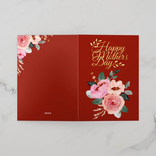 Roze en perzik bloemboeket Happy Mother's Folie Wenskaart (Buiten Laag)