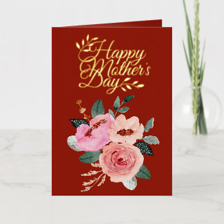 Roze en perzik bloemboeket Happy Mother's Folie Wenskaart
