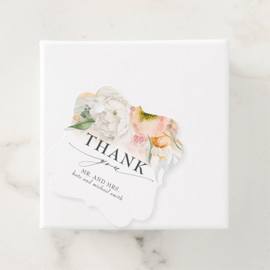 Roze en perzik bloemen bruiloft dank u bedankjes labels (In situ)