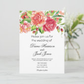 Roze en Perzik Bloemen Bruiloft Uitnodiging (Staand voorkant)