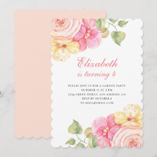 Roze en perzik bloemen. Meisje bloemen verjaardags Kaart