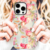 roze en perzik bloemenmonogram Case-Mate iPhone case