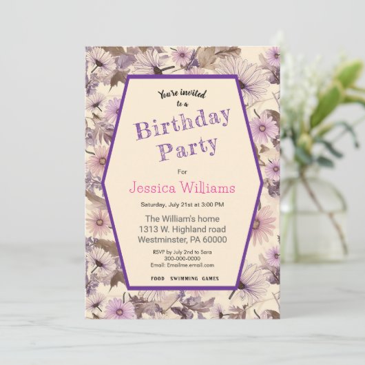 roze en perzik bloemige verjaardag kaart (Staand voorkant)