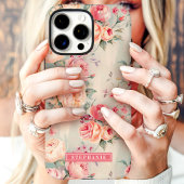 Roze en Perzik Custom Naam Bloemen Case-Mate iPhone Case