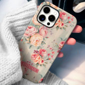 Roze en Perzik Custom Naam Bloemen Case-Mate iPhone Case