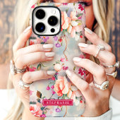 Roze en Perzik Elegante Custom Naam Bloemen Case-Mate iPhone Case
