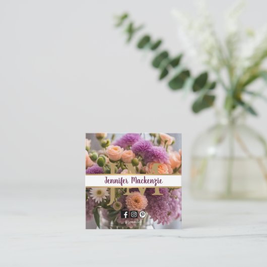 Roze en Perzik Paarse Roos AI Gegenereerd Vierkante Visitekaartje (Staand voorkant)