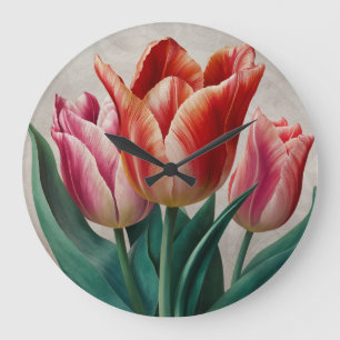 roze en perzik tulp wandklok grote klok