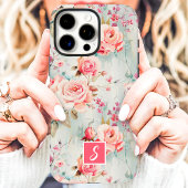 Roze en perzik Waterverf bloemenmonogram Case-Mate iPhone Case