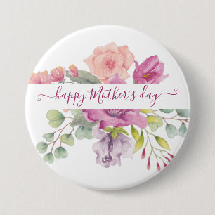 Roze en perzik waterverf bloemstuk gepersonaliseer ronde button 7,6 cm