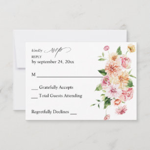 Roze en PerzikFloral en Greenery geen RSVP-korrels RSVP Kaartje