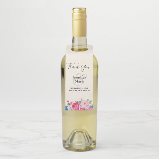 roze en pony Border Wedding Bedankt Flessenhanger (Op fles)