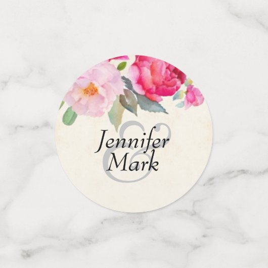 roze en pony Border Wedding Hearts Confetti (Kleine voorkant)