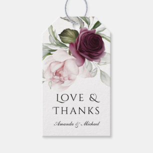 Roze en pruimelbotanische bruiloft cadeaulabel