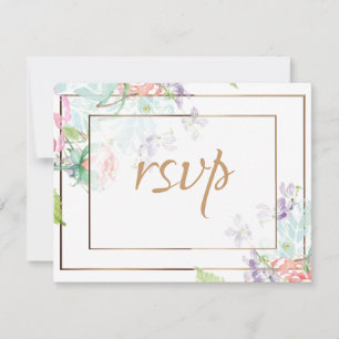 Roze en Purple Flowers/Gold Trim Notitiekaartje