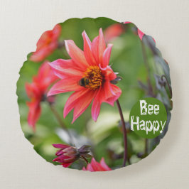 Roze en Red Dahlia zijn Happy Flowers Motivatie Rond Kussen