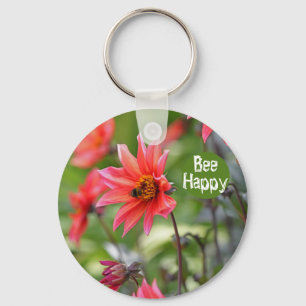 Roze en Red Dahlia zijn Happy Flowers Motivatie Sleutelhanger