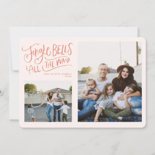 Roze en Red Jingle Bells Holiday-fotokaart Kaart
