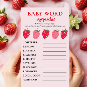 Roze en Rode Aardbei Baby Word Unscramble Game Flyer