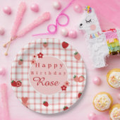 Roze en rode aardbei eerste verjaardag Bord (Feest)