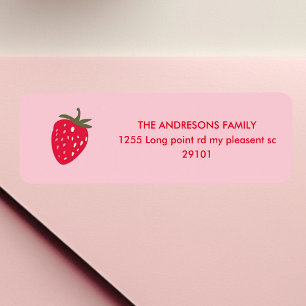 Roze en rode aardbei etiket