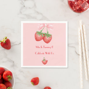 Roze en rode aardbeien meisje verjaardag  servet