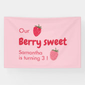 Roze en rode aardbeien verjaardagsfeestje spandoek (Horizontaal)