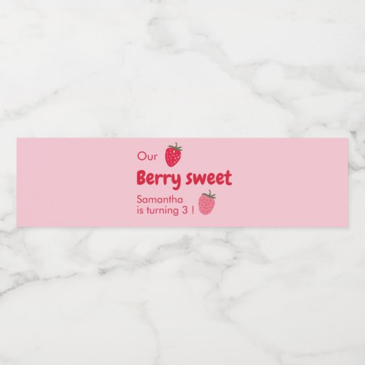 Roze en rode aardbeien verjaardagsfeestje waterfles etiket (Enkel label)