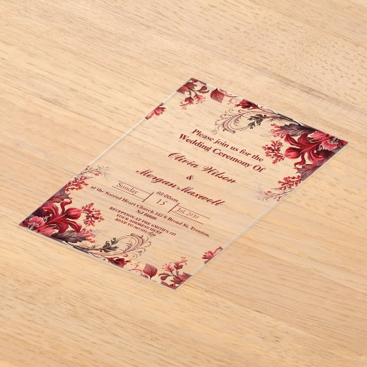 Roze en rode bloemen acryl bruiloft uitnodigingen acryl uitnodigingen (Laagn)